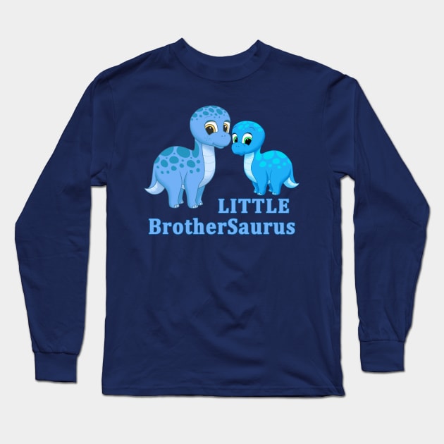 Cute Blue Brontosaurus Little Brother Dinosaur Long Sleeve T-Shirt by csforest